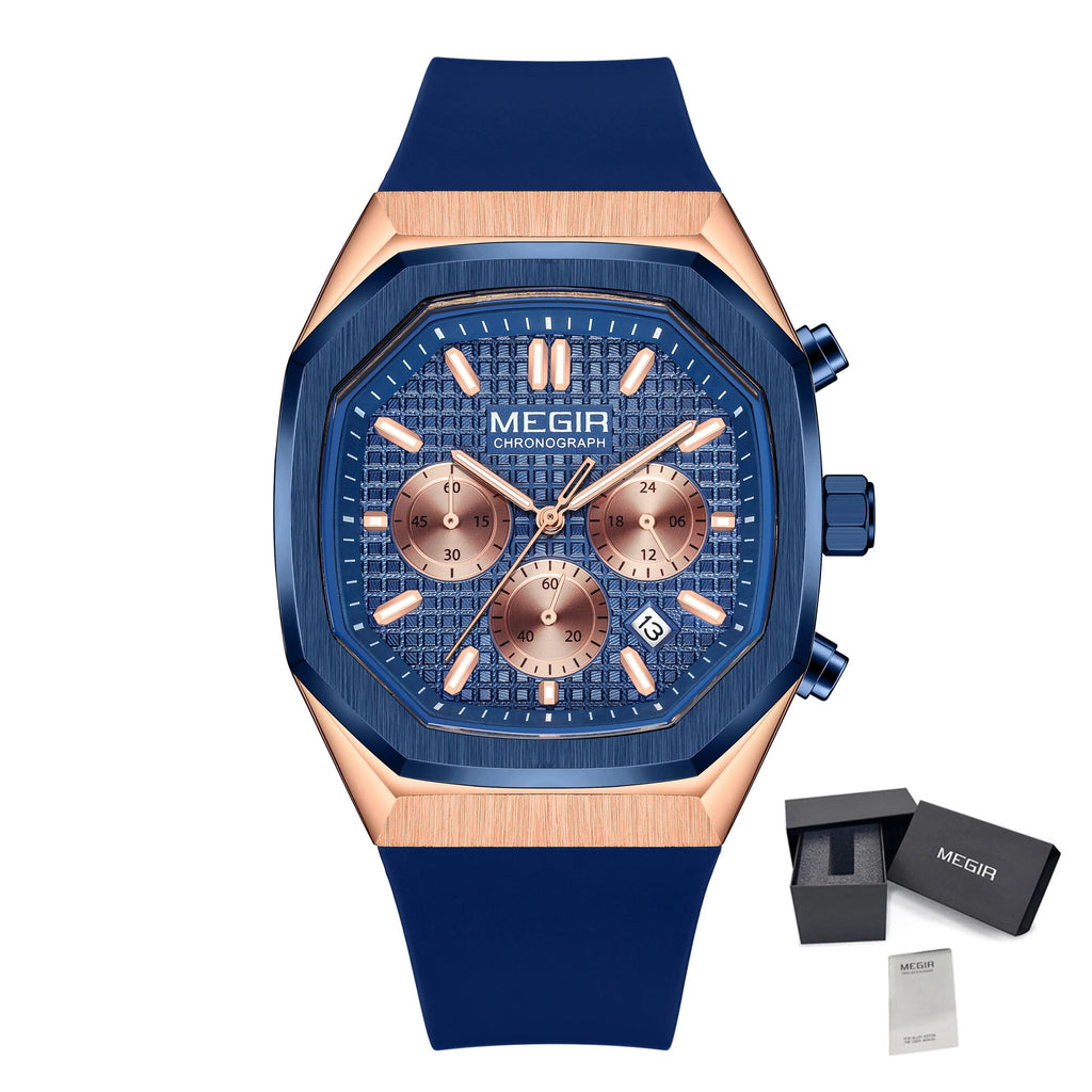 MEGIR Fashion Sport Military Watches for Men Luxury Quartz Wristwatch Silicone Strap Waterproof Date Clock 24-hour Reloj Hombre 2215-23