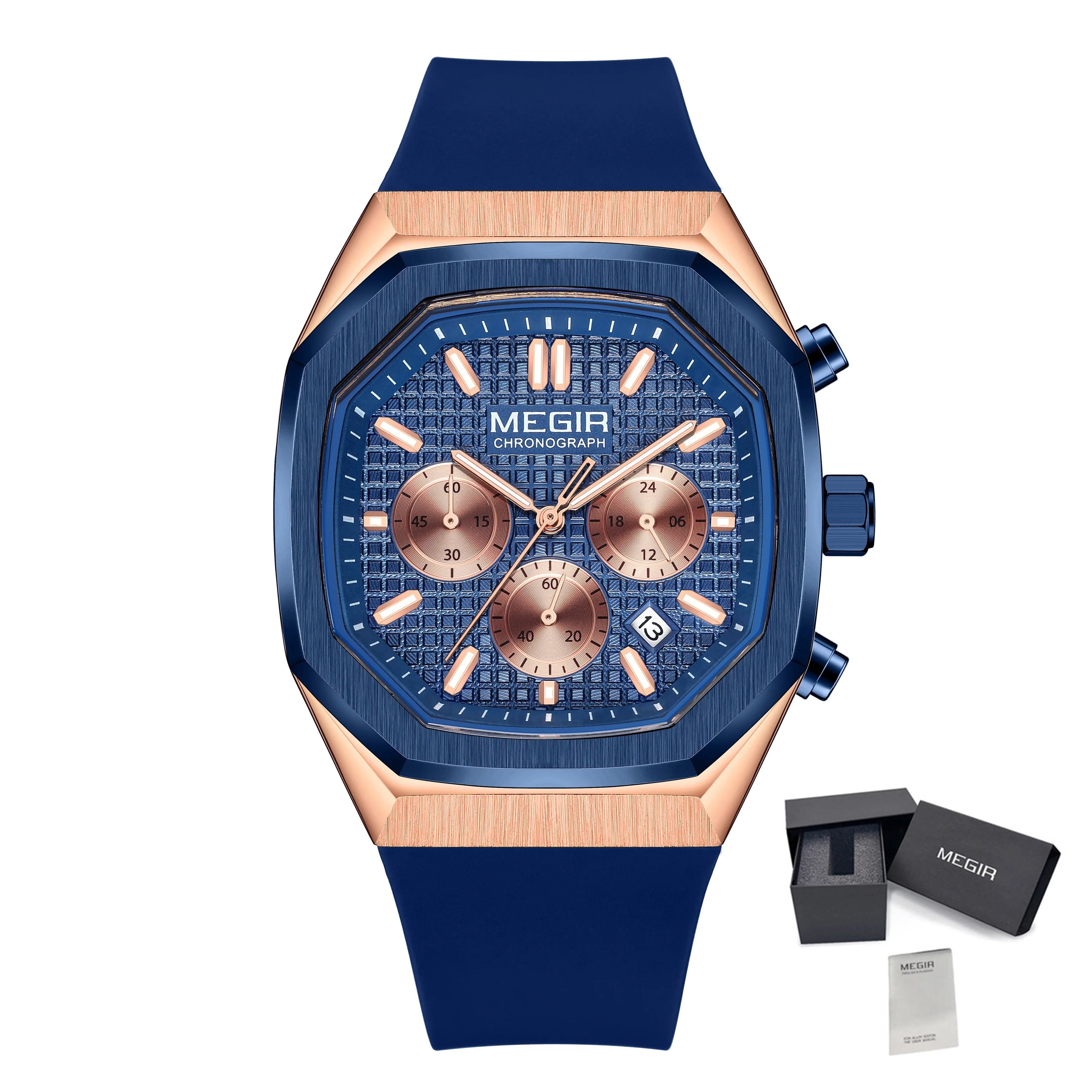 MEGIR Fashion Sport Military Watches for Men Luxury Quartz Wristwatch Silicone Strap Waterproof Date Clock 24-hour Reloj Hombre 2215-23