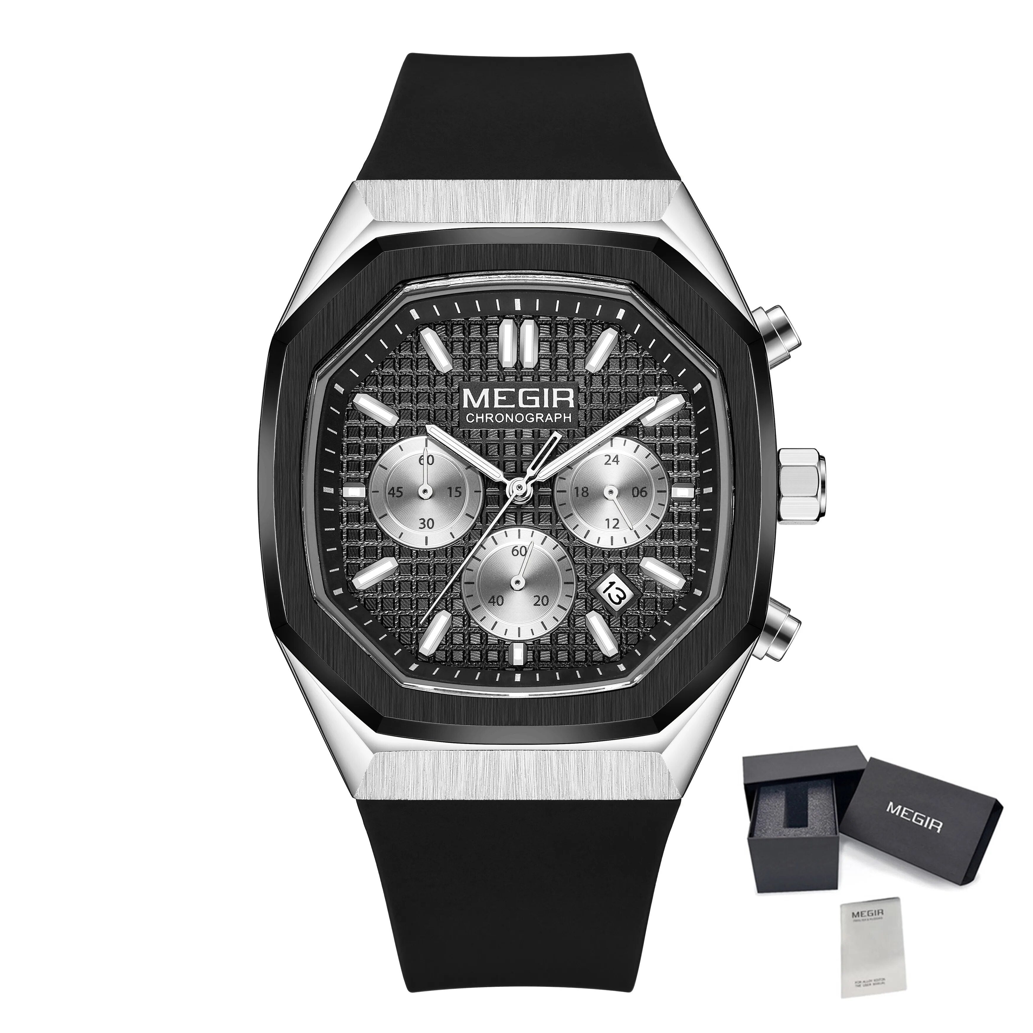 MEGIR Fashion Sport Military Watches for Men Luxury Quartz Wristwatch Silicone Strap Waterproof Date Clock 24-hour Reloj Hombre 2215-21