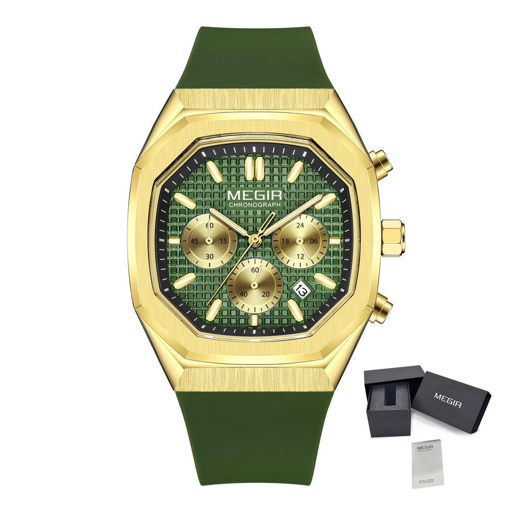 MEGIR Fashion Sport Military Watches for Men Luxury Quartz Wristwatch Silicone Strap Waterproof Date Clock 24-hour Reloj Hombre 2215-24