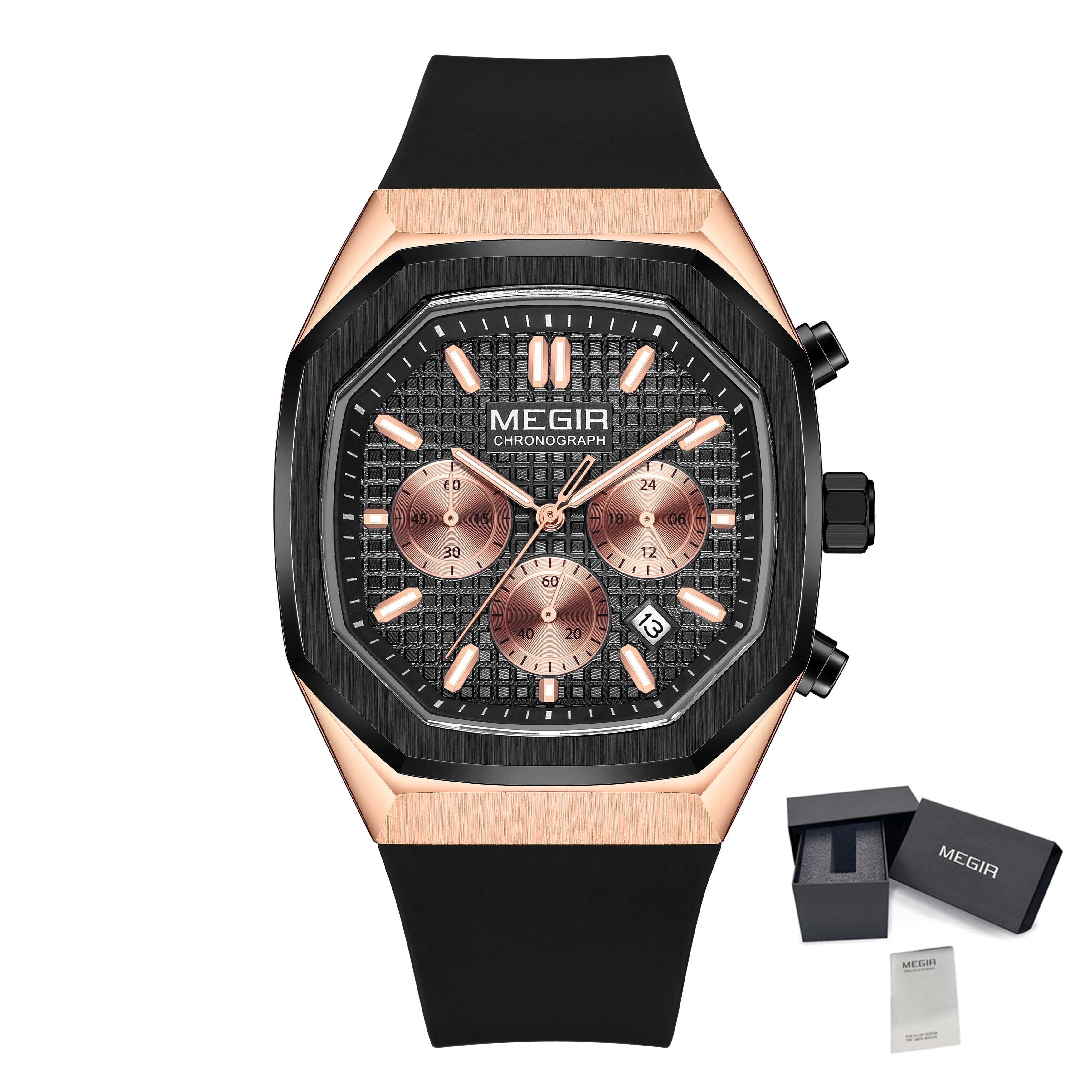 MEGIR Fashion Sport Military Watches for Men Luxury Quartz Wristwatch Silicone Strap Waterproof Date Clock 24-hour Reloj Hombre 2215-20