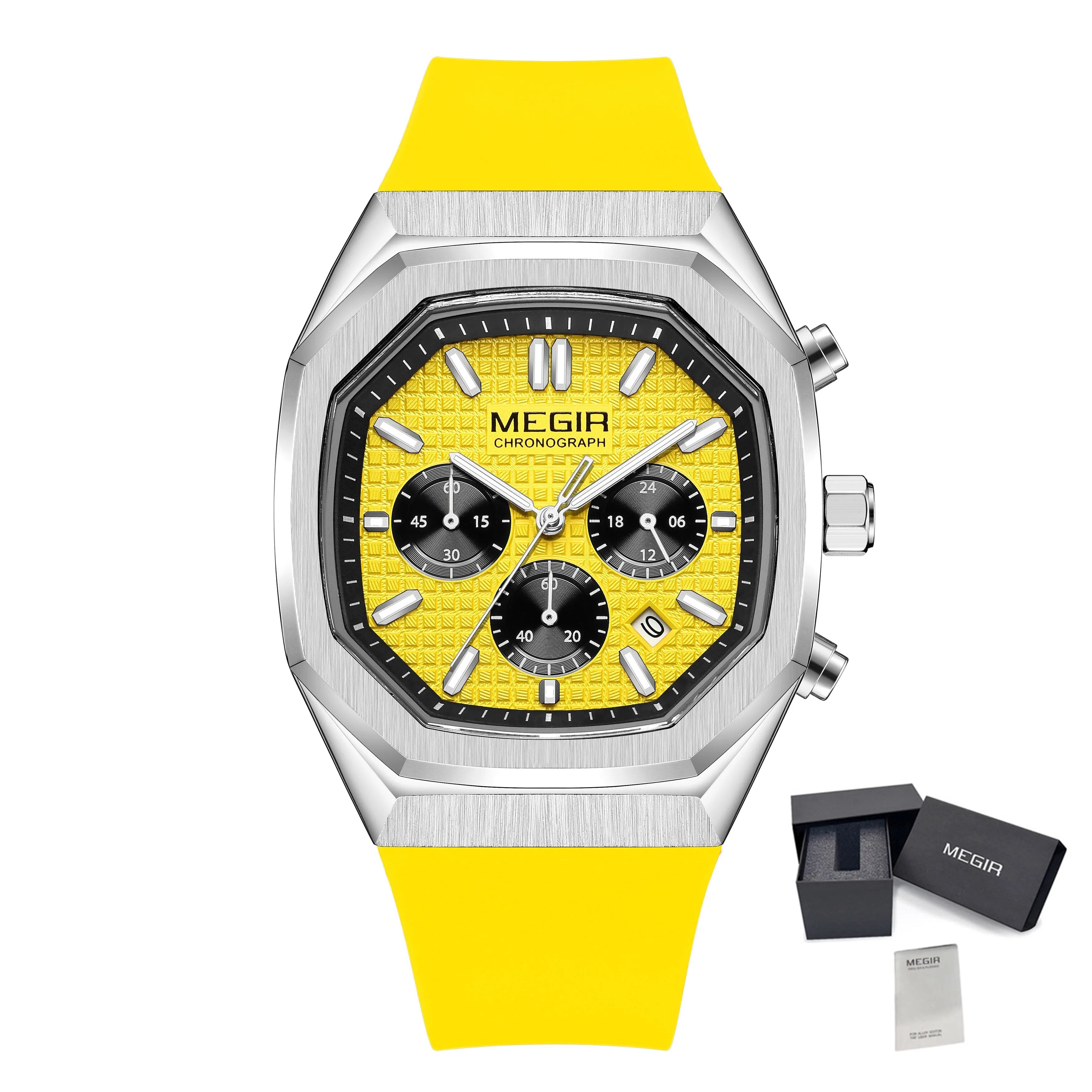 MEGIR Fashion Sport Military Watches for Men Luxury Quartz Wristwatch Silicone Strap Waterproof Date Clock 24-hour Reloj Hombre 2215-25