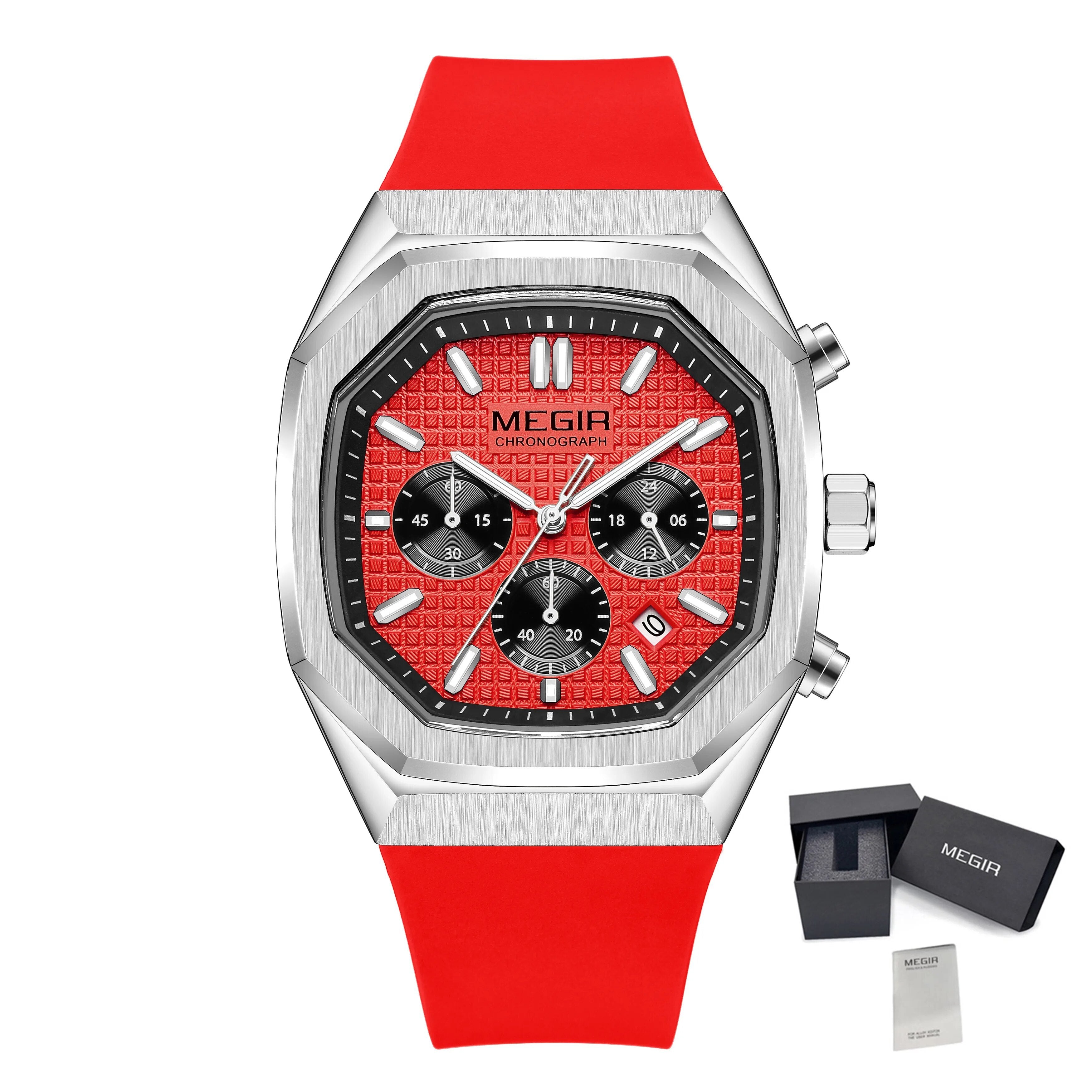 MEGIR Fashion Sport Military Watches for Men Luxury Quartz Wristwatch Silicone Strap Waterproof Date Clock 24-hour Reloj Hombre 2215-22