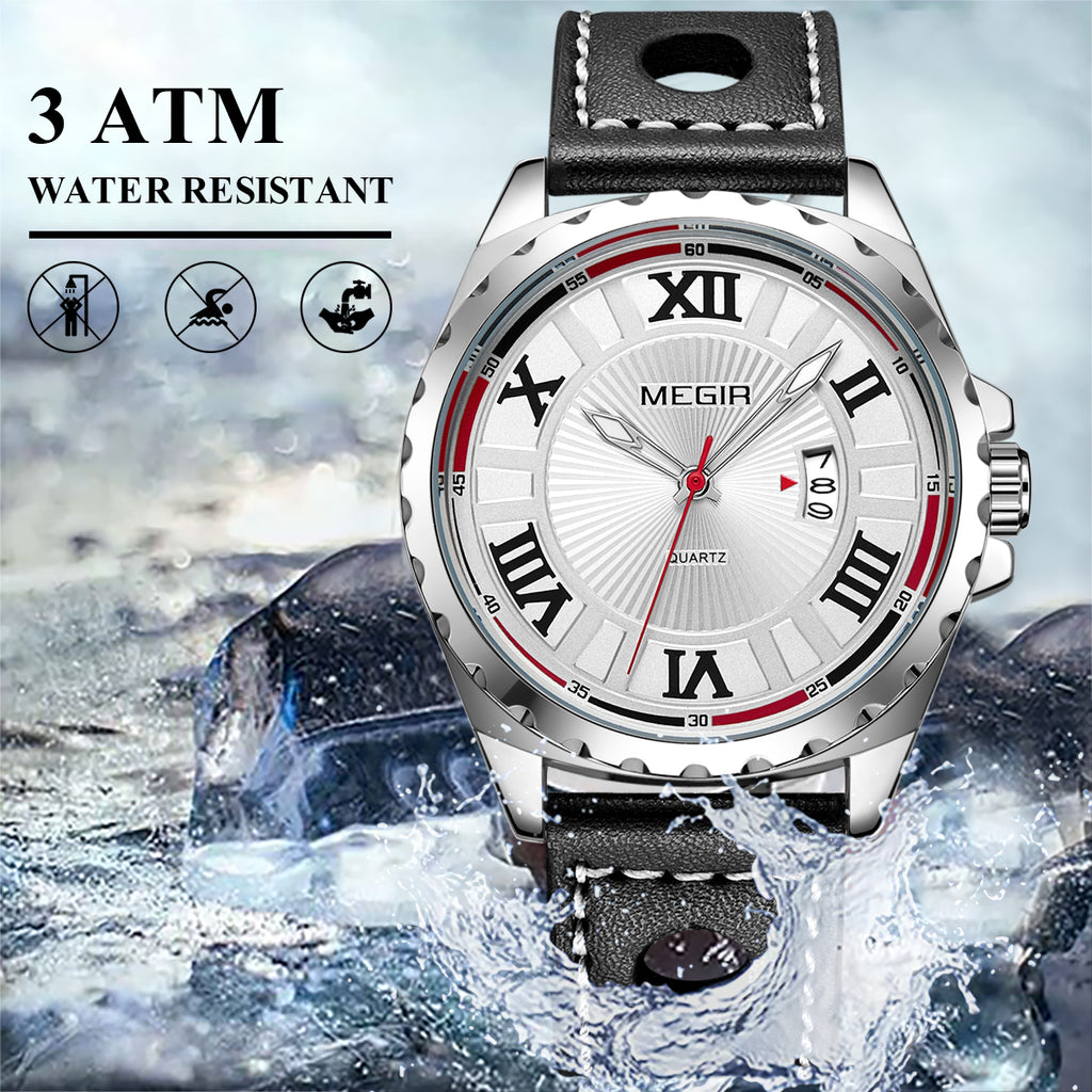 MEGIR Sport Men Watch Top Brand Leather Quartz Watches Man Clock Time Fashion Military Wristwatches Calendar Reloj Hombre 1019-3