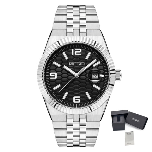 MEGIR Original Men Business Leisure Watches Stainless Steel Bracelet Quartz Wristwatch Waterproof Luminous Date Clock Reloj Hombre 1101-20