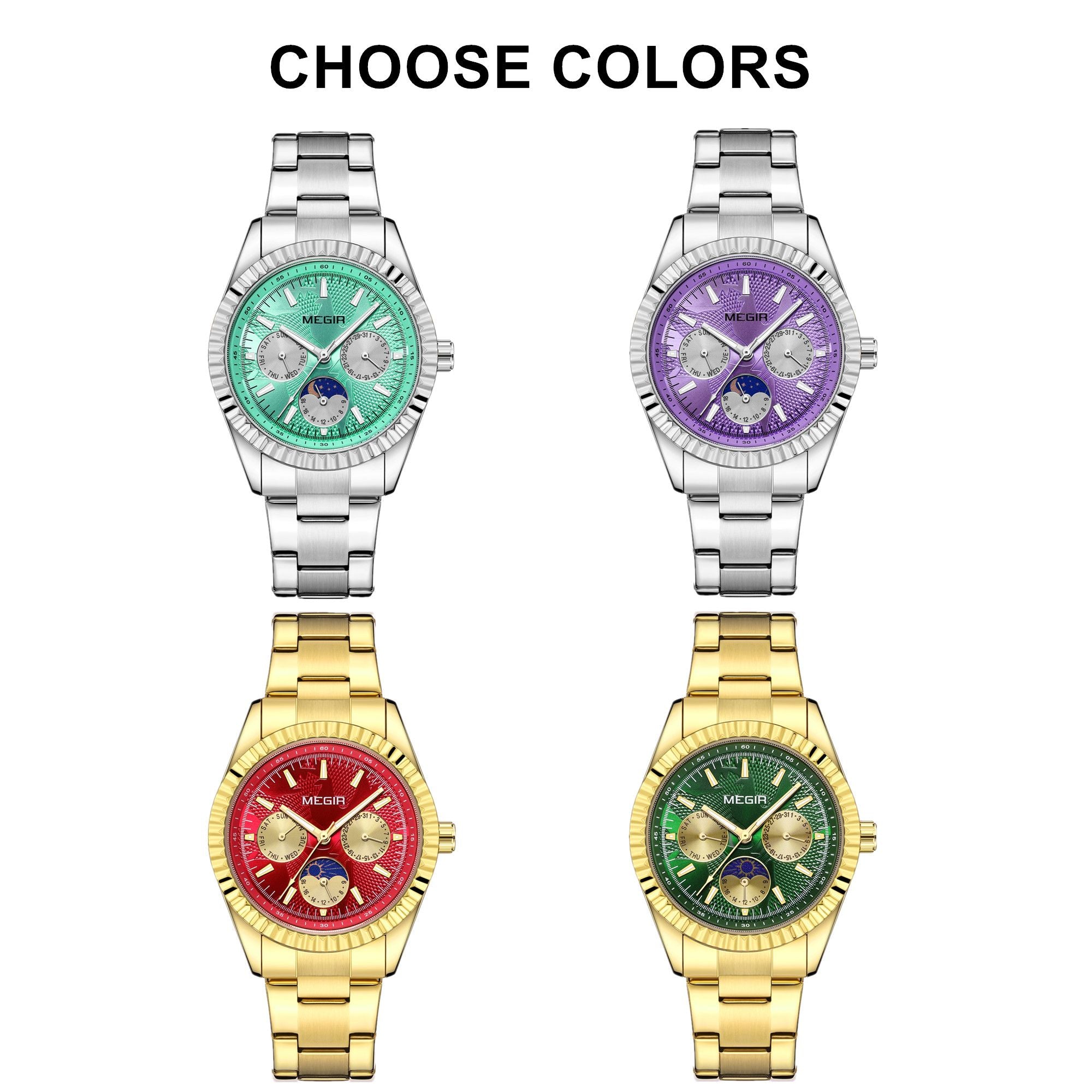 MEGIR Business Men Watch Waterproof Luminous Man Casual Quartz Wristwatch Clock Calendar Week Display Relogio Masculino 1102-5