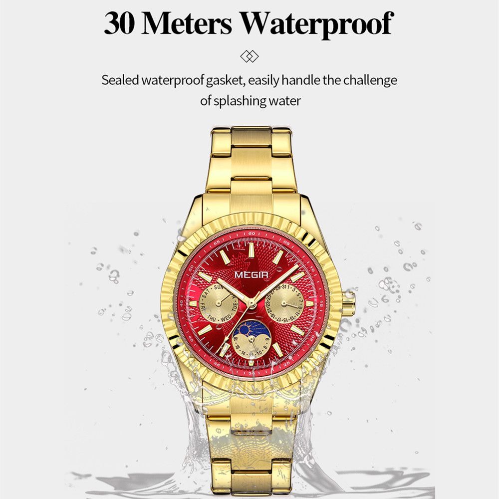MEGIR Business Men Watch Waterproof Luminous Man Casual Quartz Wristwatch Clock Calendar Week Display Relogio Masculino 1102-8