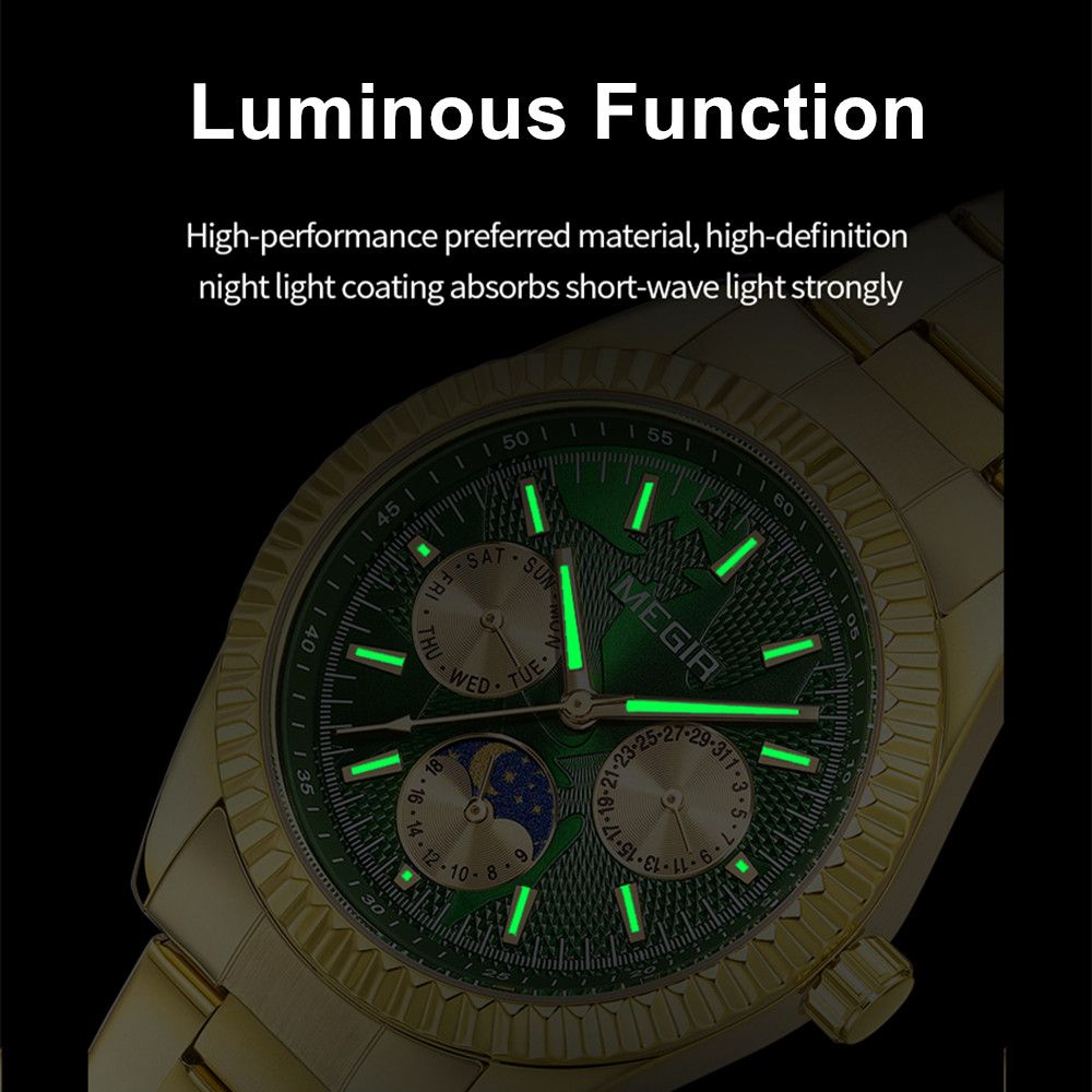 MEGIR Business Men Watch Waterproof Luminous Man Casual Quartz Wristwatch Clock Calendar Week Display Relogio Masculino 1102-7