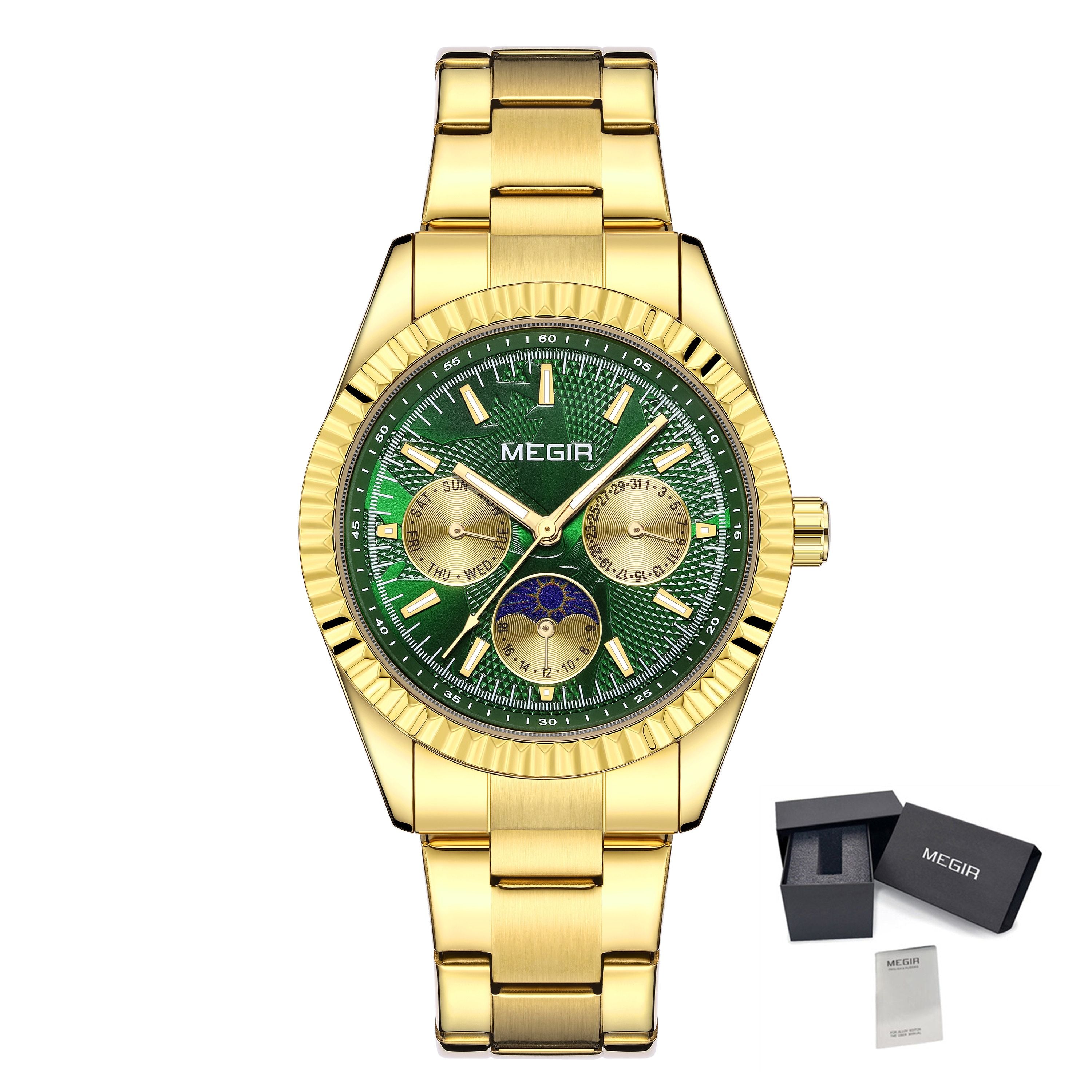 MEGIR Business Men Watch Waterproof Luminous Man Casual Quartz Wristwatch Clock Calendar Week Display Relogio Masculino 1102-15