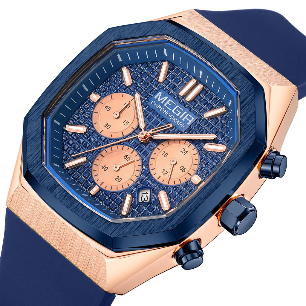 MEGIR Fashion Sport Military Watches for Men Luxury Quartz Wristwatch Silicone Strap Waterproof Date Clock 24-hour Reloj Hombre 2215-13