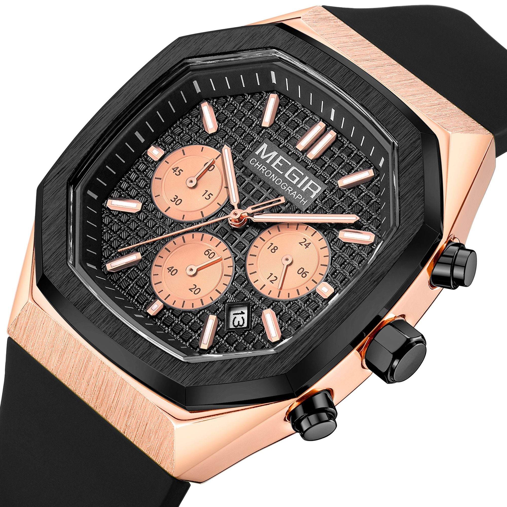 MEGIR Fashion Sport Military Watches for Men Luxury Quartz Wristwatch Silicone Strap Waterproof Date Clock 24-hour Reloj Hombre 2215-16