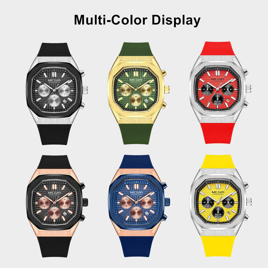 MEGIR Fashion Sport Military Watches for Men Luxury Quartz Wristwatch Silicone Strap Waterproof Date Clock 24-hour Reloj Hombre 2215-7