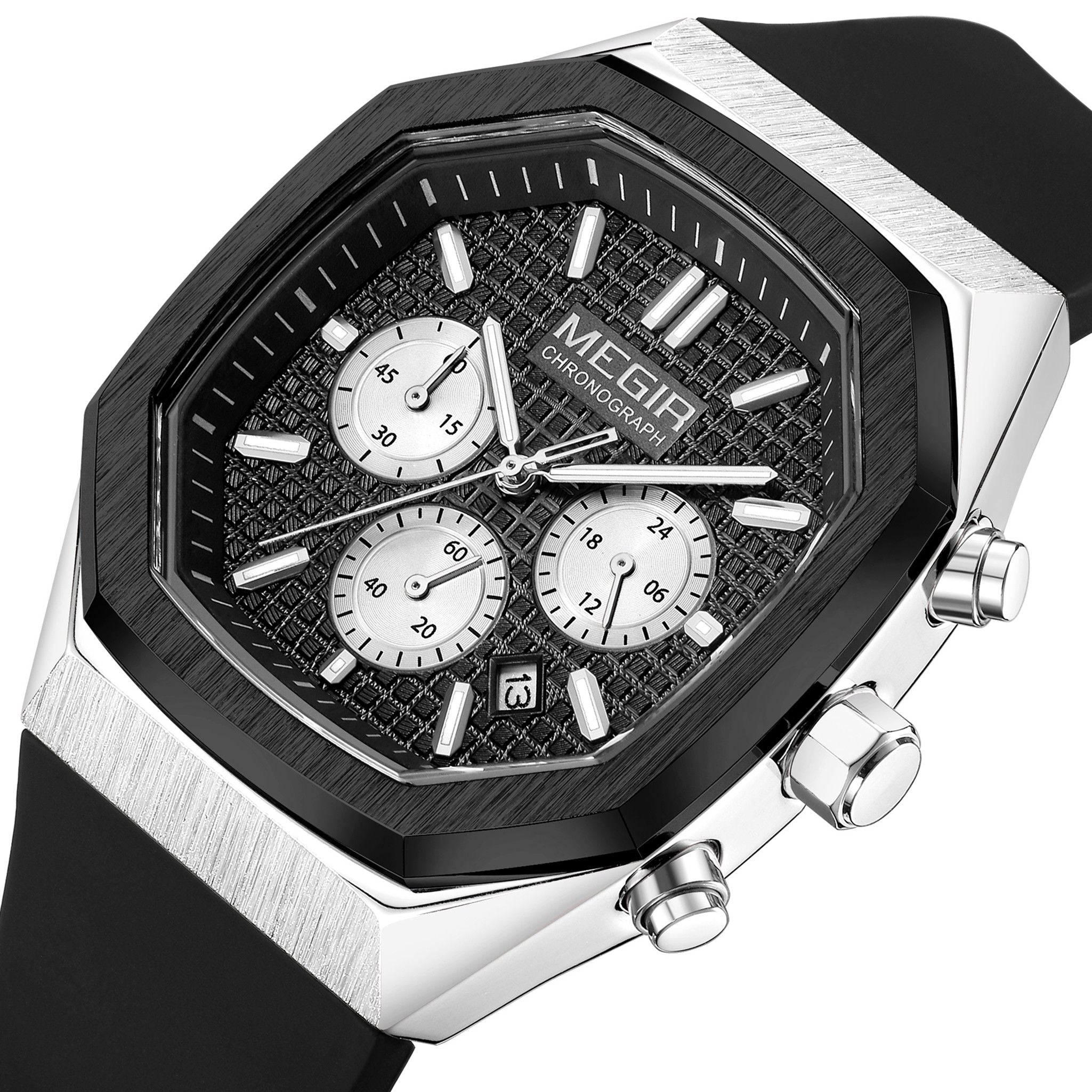 MEGIR Fashion Sport Military Watches for Men Luxury Quartz Wristwatch Silicone Strap Waterproof Date Clock 24-hour Reloj Hombre 2215-17