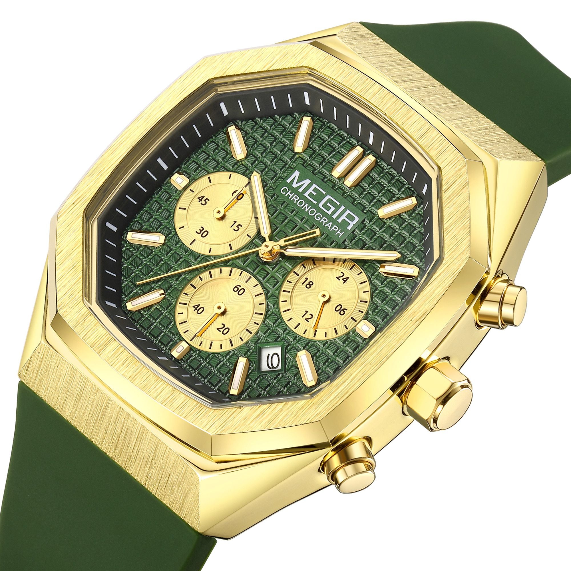 MEGIR Fashion Sport Military Watches for Men Luxury Quartz Wristwatch Silicone Strap Waterproof Date Clock 24-hour Reloj Hombre 2215-12