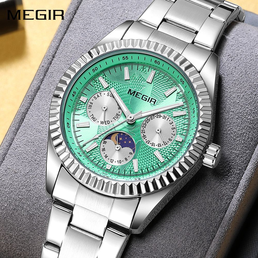 MEGIR Business Men Watch Waterproof Luminous Man Casual Quartz Wristwatch Clock Calendar Week Display Relogio Masculino 1102-0