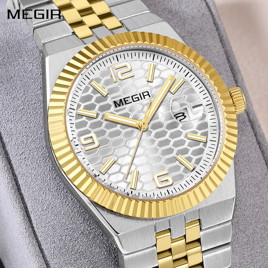 MEGIR Original Men Business Leisure Watches Stainless Steel Bracelet Quartz Wristwatch Waterproof Luminous Date Clock Reloj Hombre 1101-0